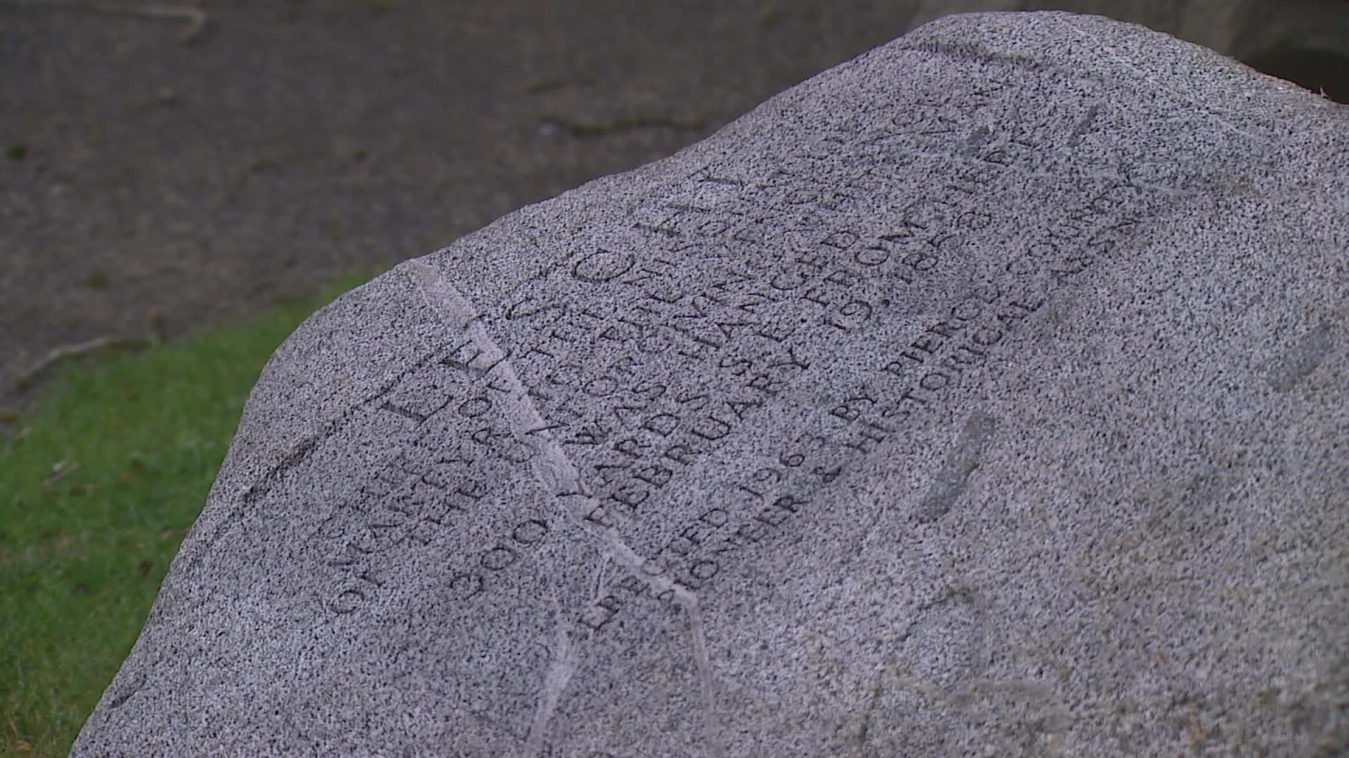 The marker is located on Steilacoom Boulevard, 300 yards where the Chief was executed.