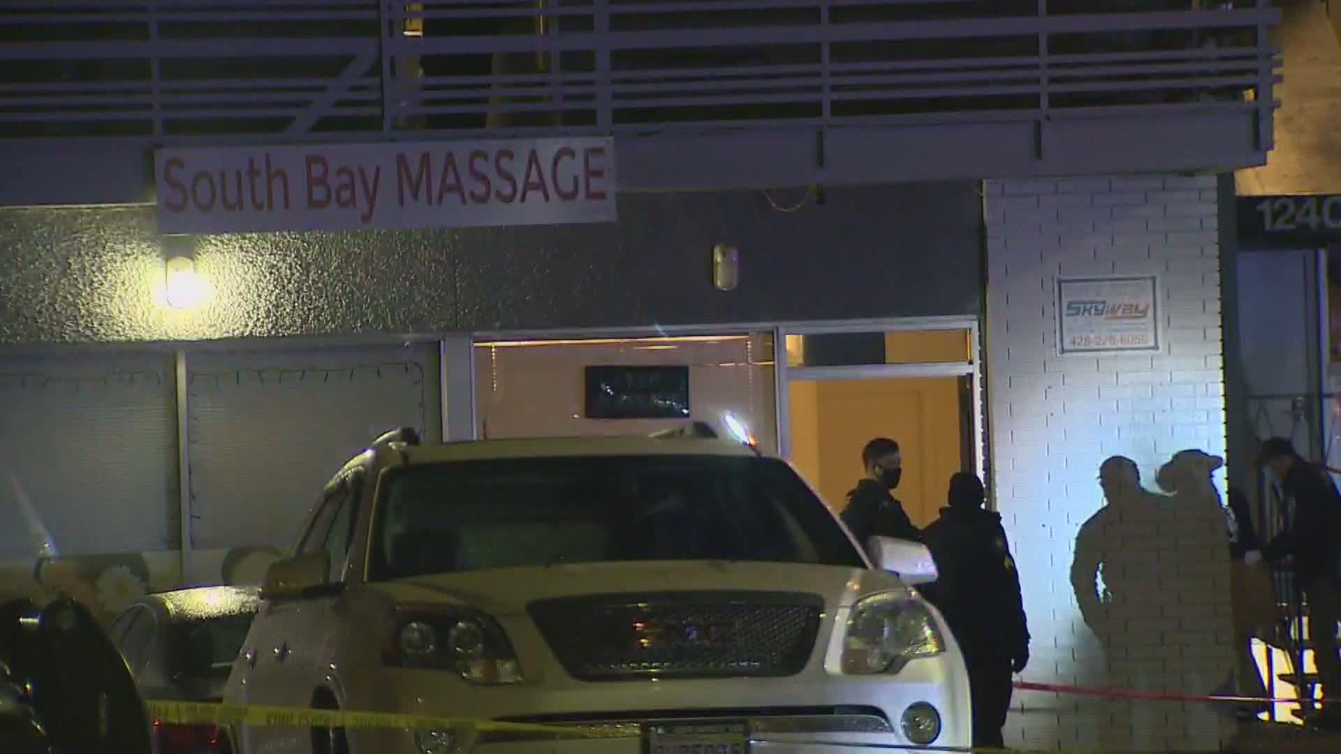 A robbery and shooting was reported at South Bay Massage and Spa in Seattle's Skyway neighborhood Thursday night.