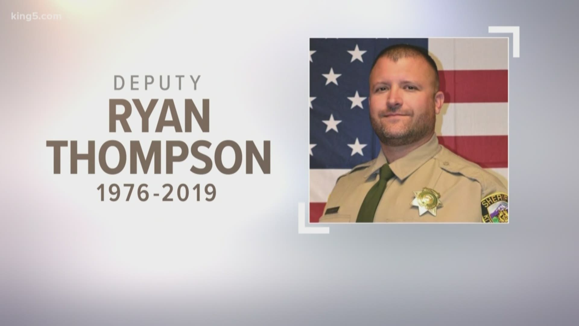 Loved ones honor fallen Kittitas County Deputy Ryan Thompson at a memorial in Ellensburg. Thompson was killed in the line of duty on March 19. KING 5's Michael Crowe reports.