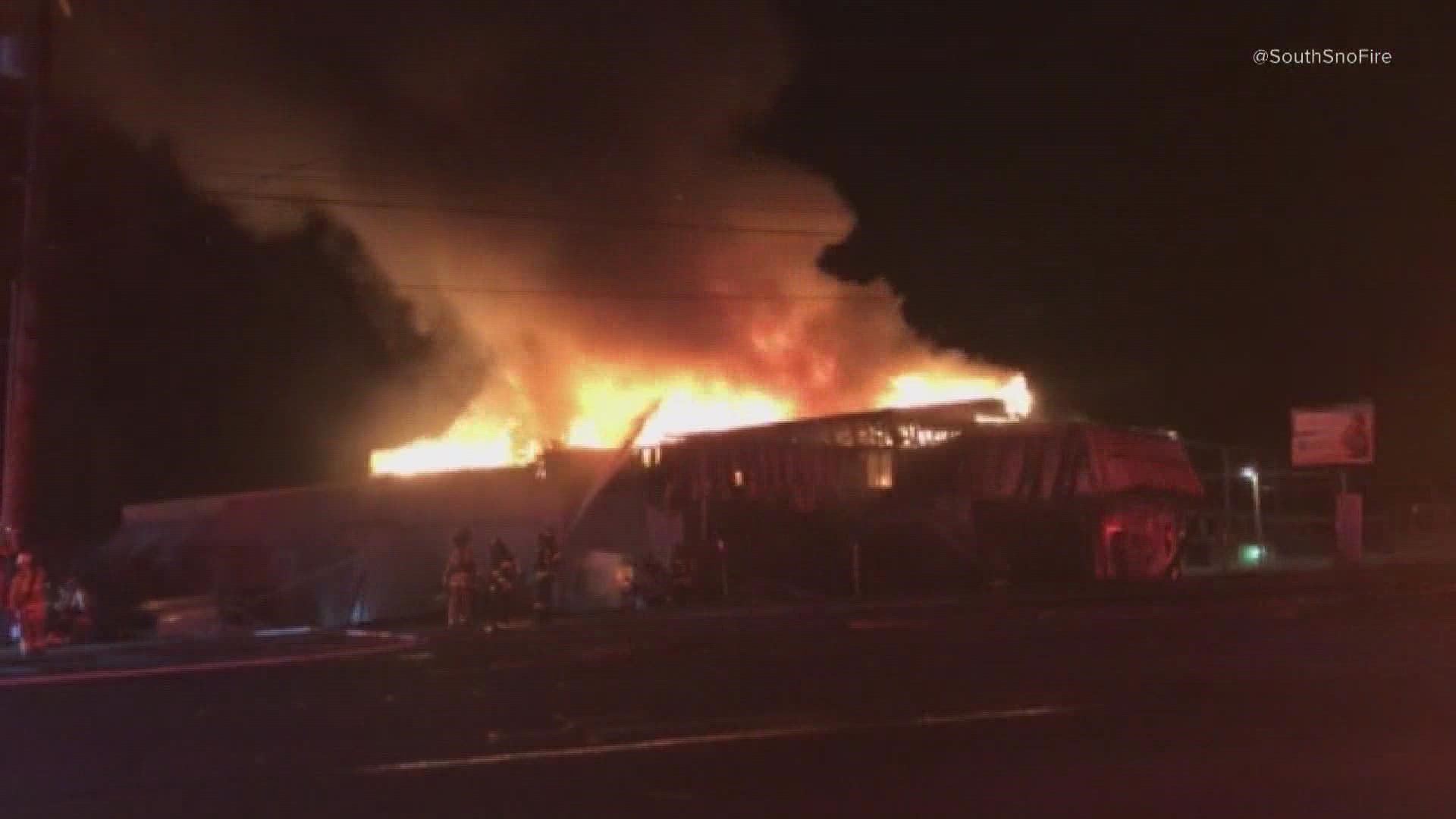 The fire was reported just before 3:30 a.m. at Highway 99 and 156th St SW in Lynnwood.