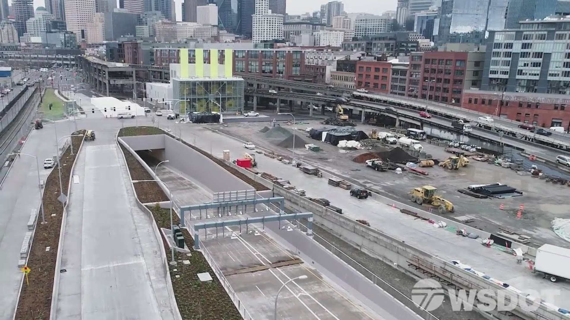 WSDOT released the footage tracking of The Alaskan Way Viaduct as construction crews worked to take down the concrete structure in front of Seattle.