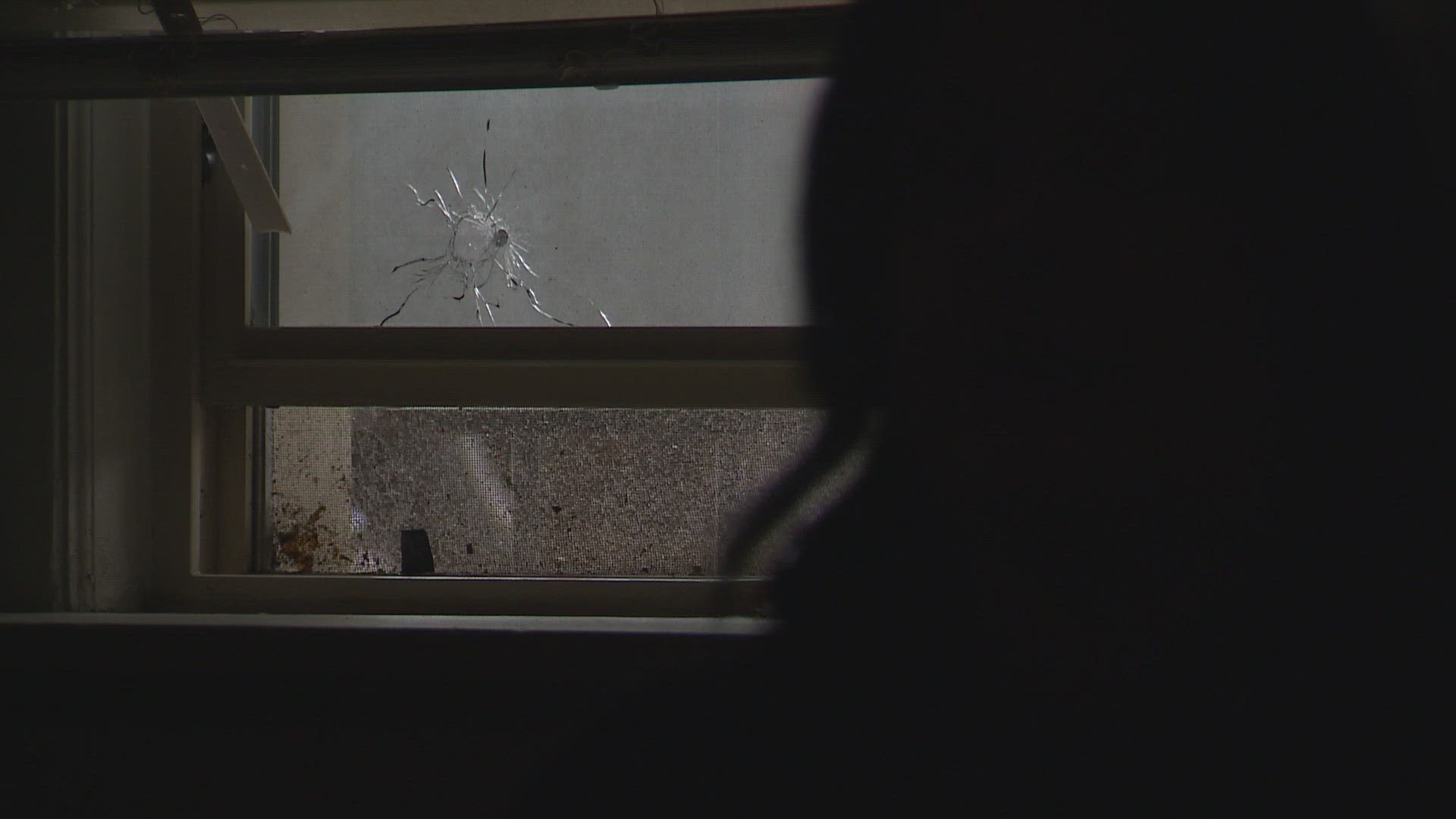 Bullets flew inches from the head of a young woman who was minding her own business in her apartment late Monday.
