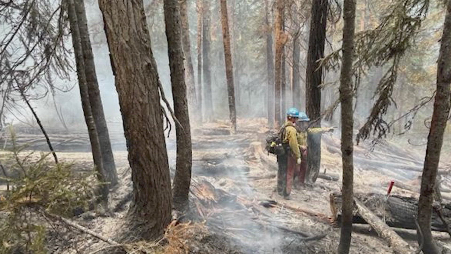 State Route 20 in the North Cascades closed again due to wildfire activity on Saturday.