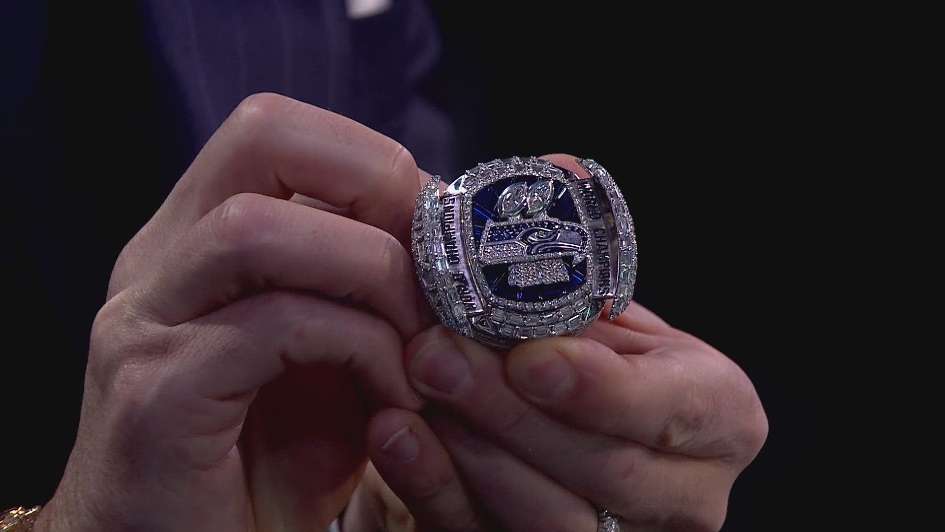 A close up look the Seahawks Super Bowl ring
