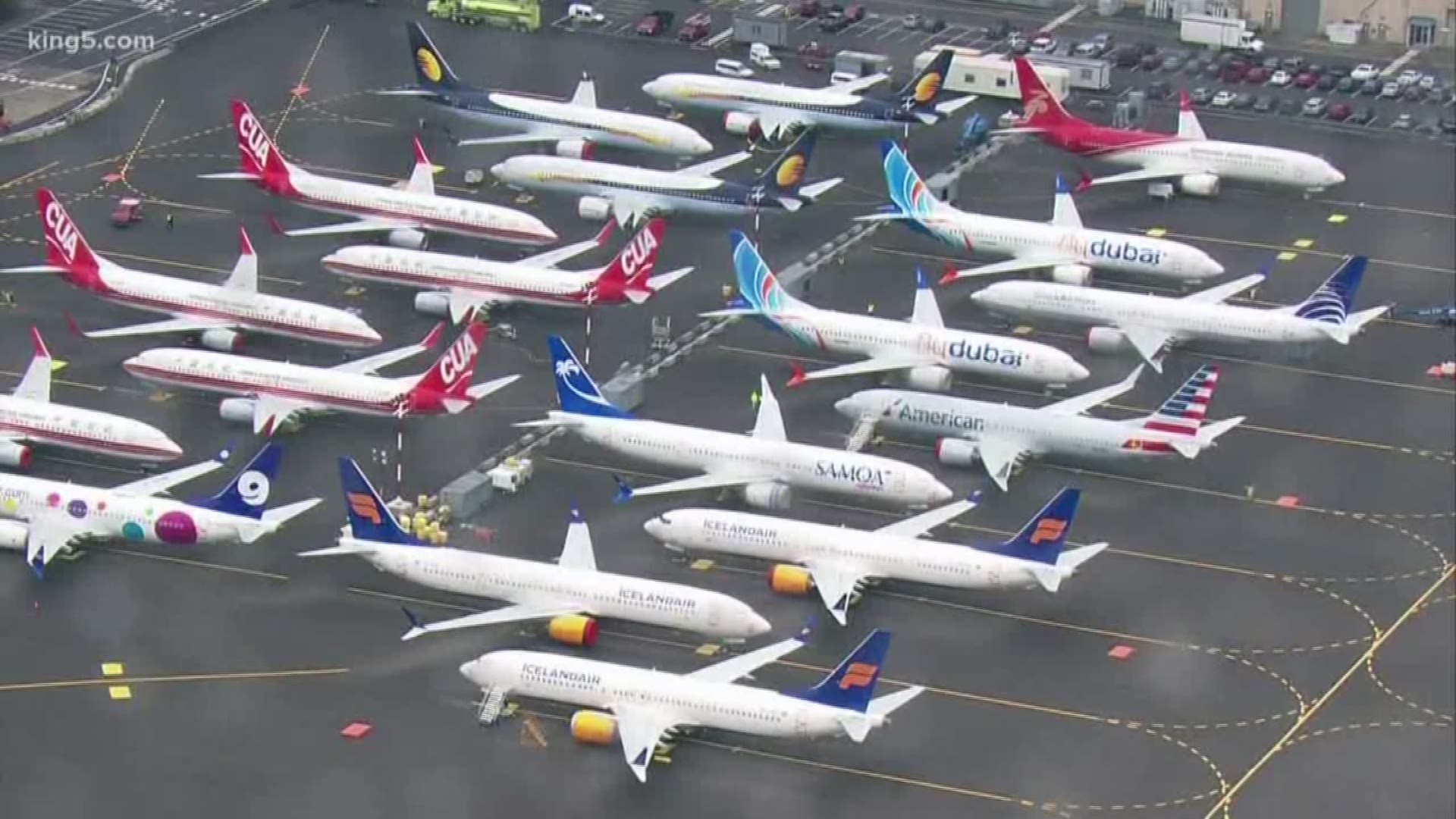 All Boeing 737s are built in Renton, but now they're piling up at the Puget Sound airfield. KING 5's Glenn Farley reports.