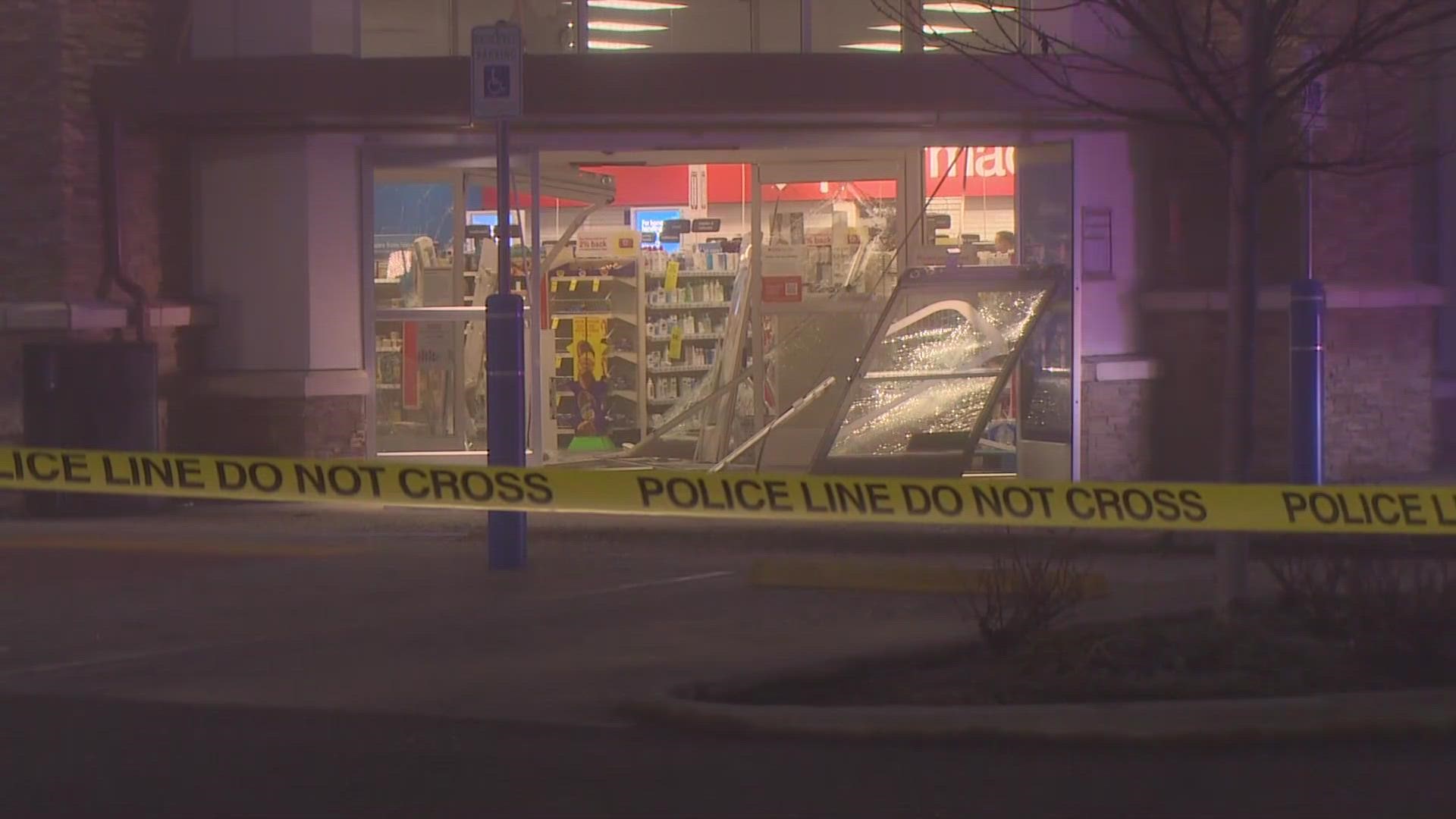 The front of a CVS pharmacy on Hwy 99 near 196th in Lynnwood was smashed in with a vehicle Wednesday morning