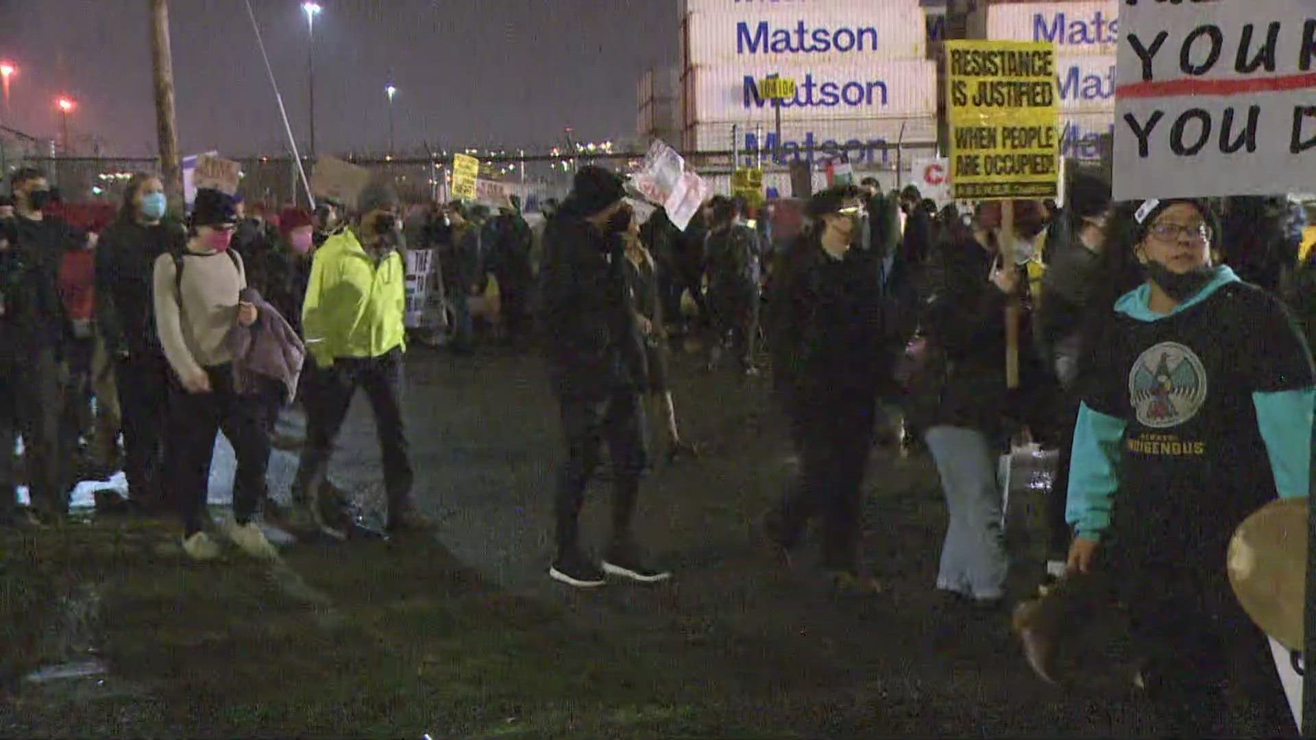 A protest is growing in the Port of Tacoma.  Organizers claim weapons headed to Israel are being shipped directly from the port. KING 5 can not confirm those claims.