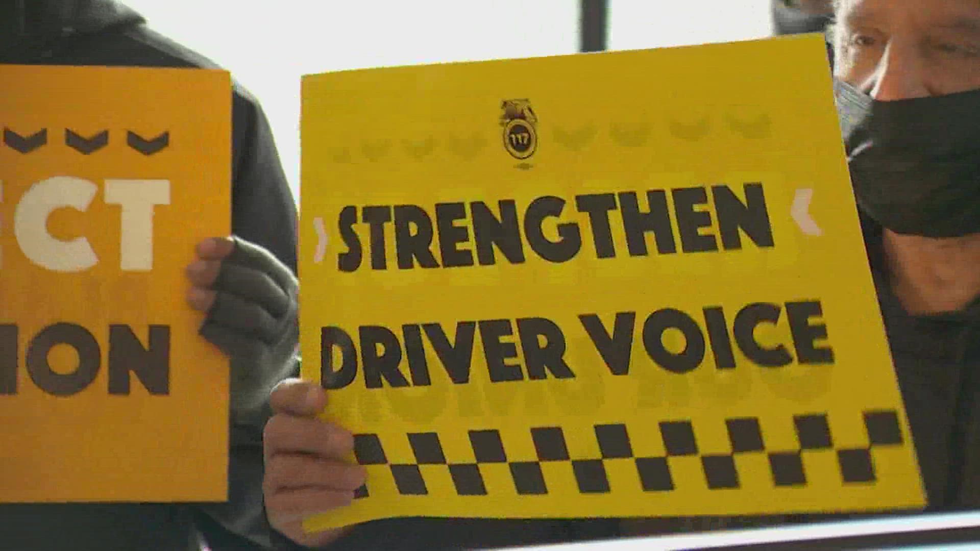 Taxi drivers, represented by Teamsters Local 117, showed up at Tuesday's Port Commission meeting.