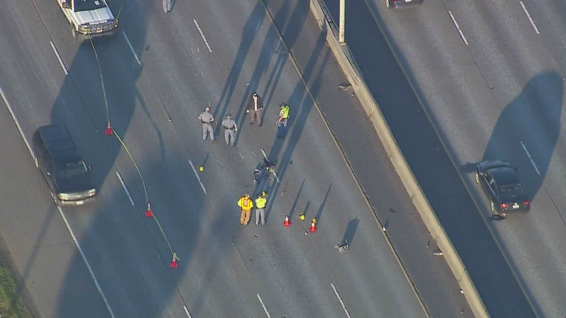 The Washington State Patrol reports a man and woman were shot on southbound I-5 near Bridgeport Way. The man was taken into custody.