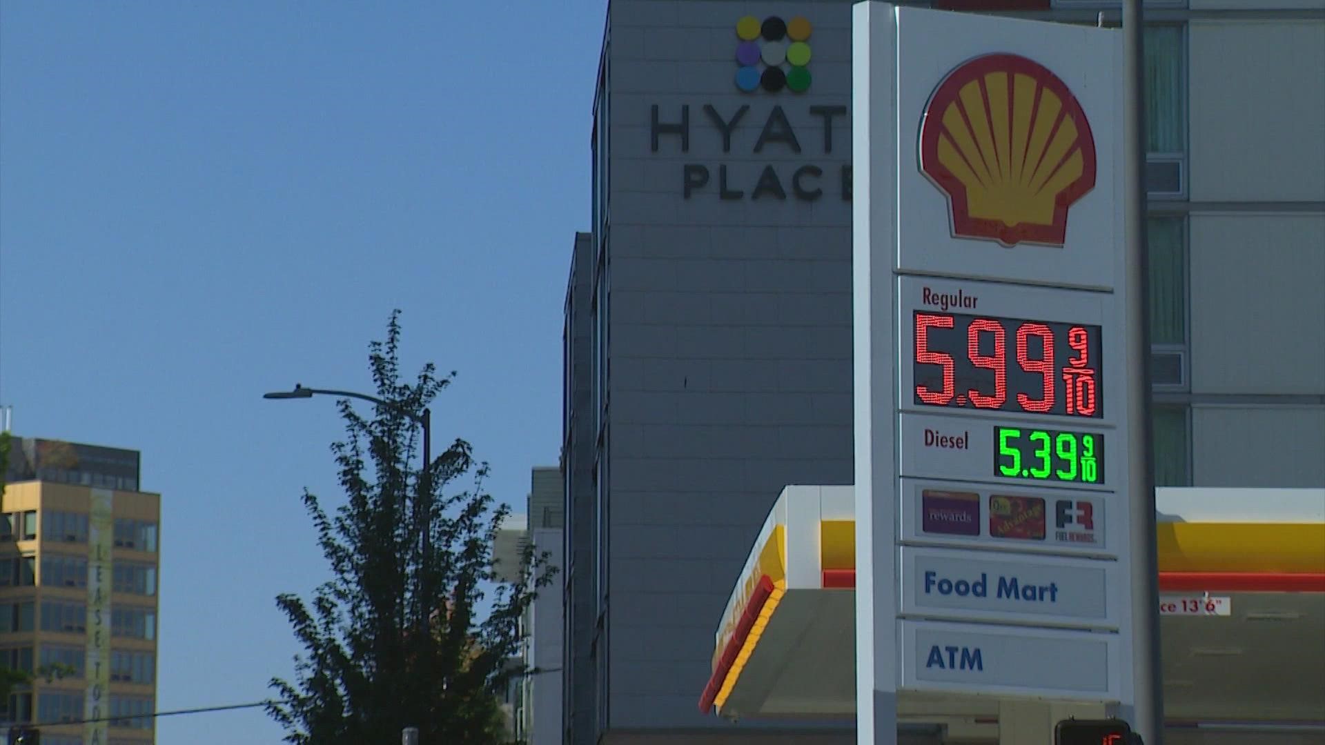 National prices rose slightly after a consistent decline, but Washington's average gallon of gas still costs much more than the national average.