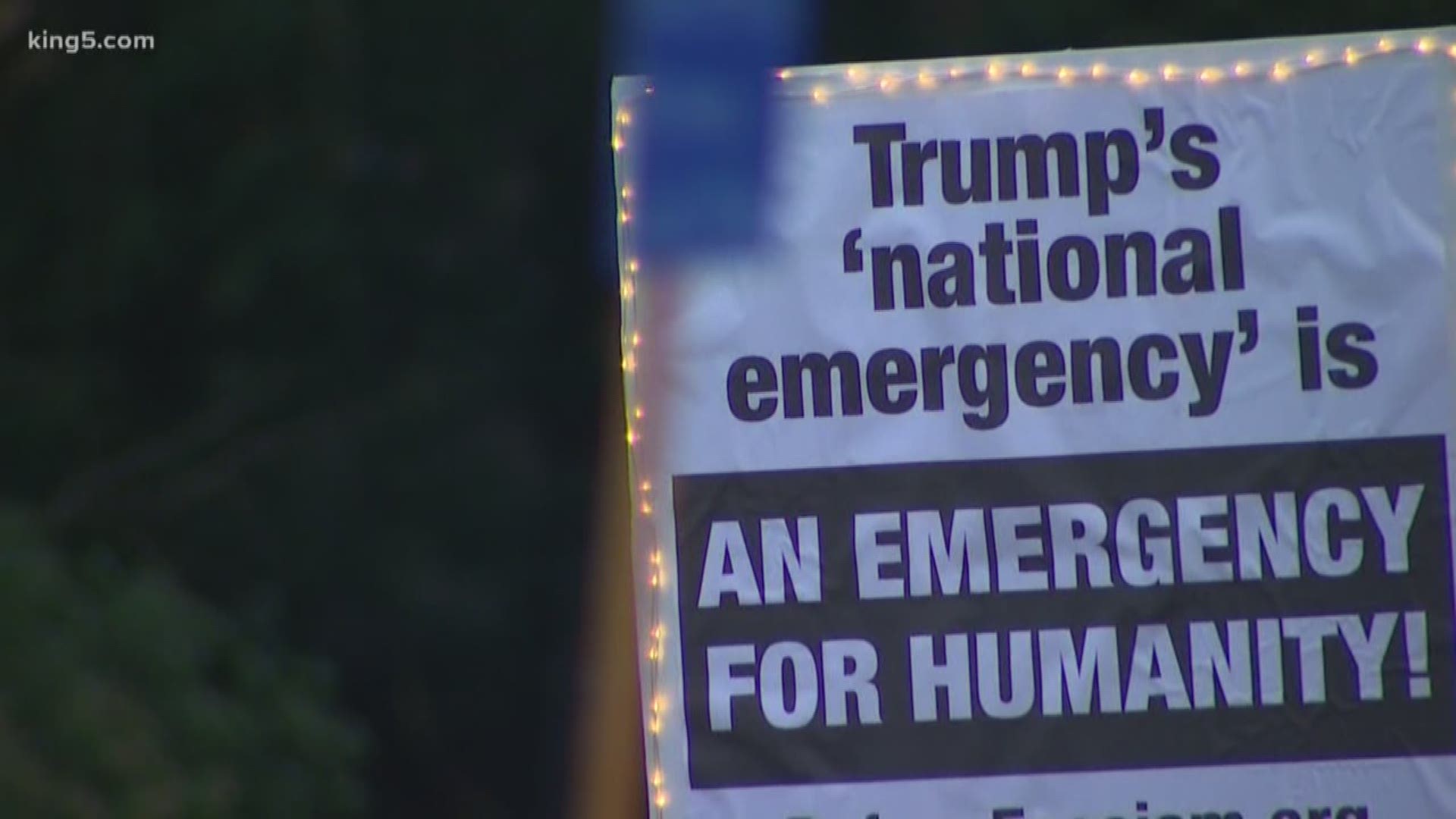 Demonstrations happened across the country in reaction to the President's emergency declaration. KING 5's Natalie Swaby has more from the rally that brought out hundreds in Seattle.