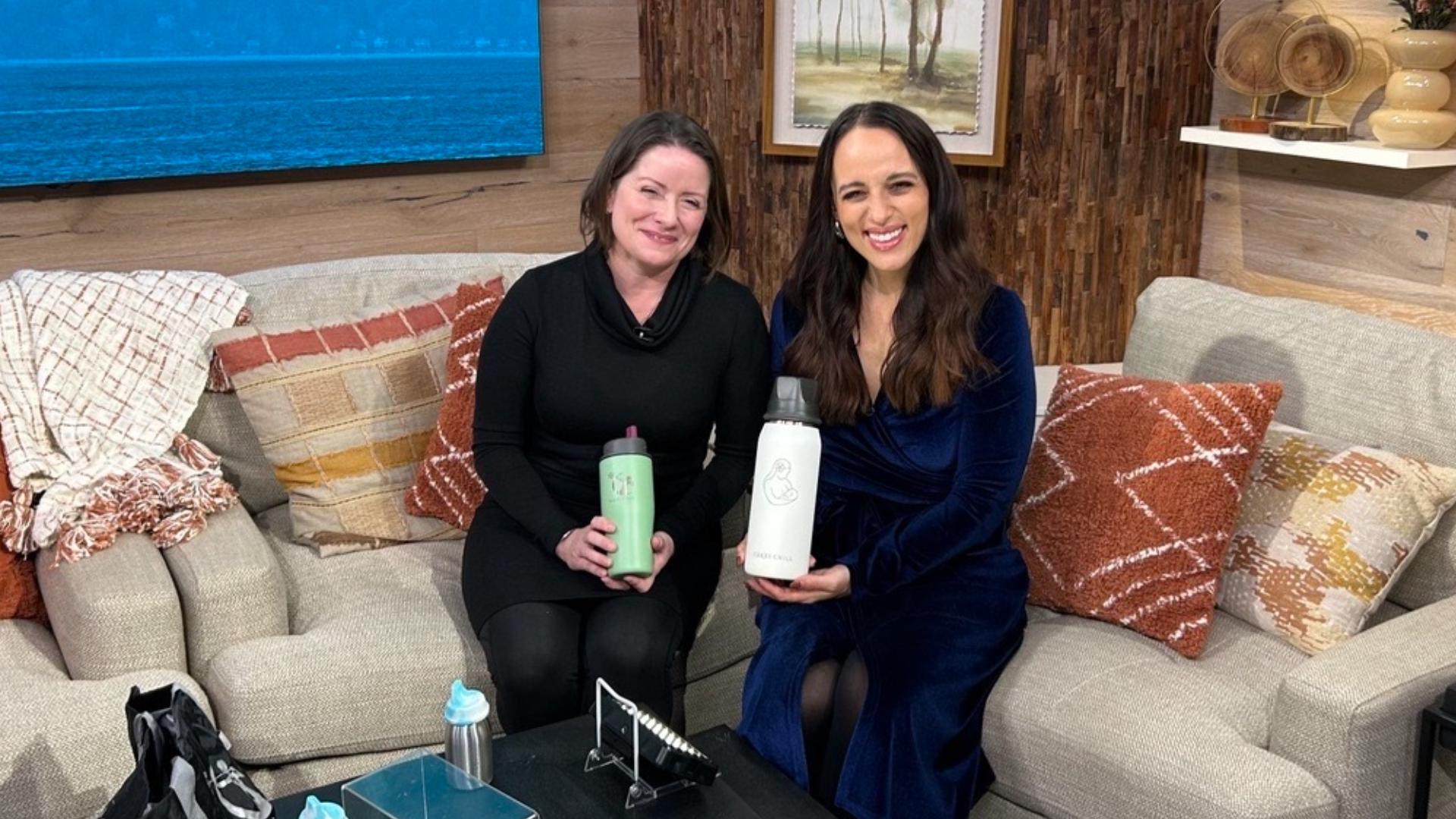 Ceres Chill founder and CEO Lisa Myers showcases some of their most popular products for new moms including their Washbasin Bag and Breast Milk Chiller. #newdaynw