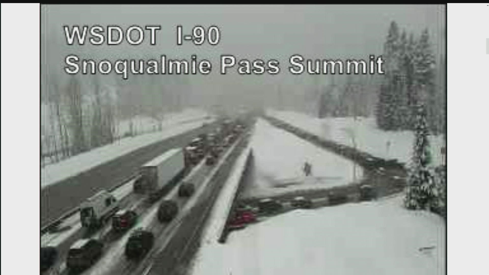 The eastbound side of I-90 near North Bend has reopened, but the westbound side near Ellensburg remains closed.
