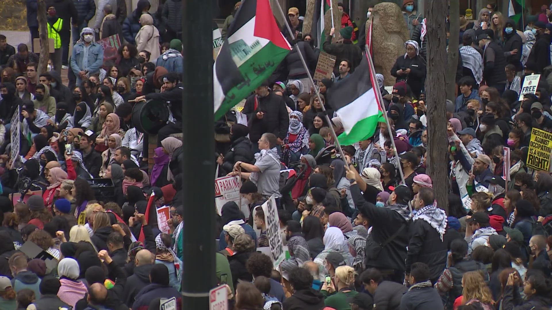 Hundreds show out in Seattle streets to support Palestine | king5.com