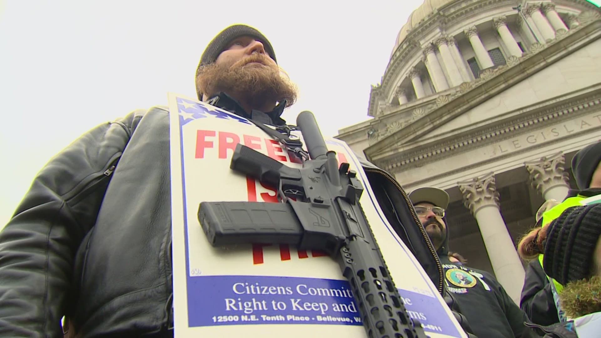 The law prohibits the open carry of firearms within 250 feet of permitted demonstrations and on the Capitol grounds in Olympia.