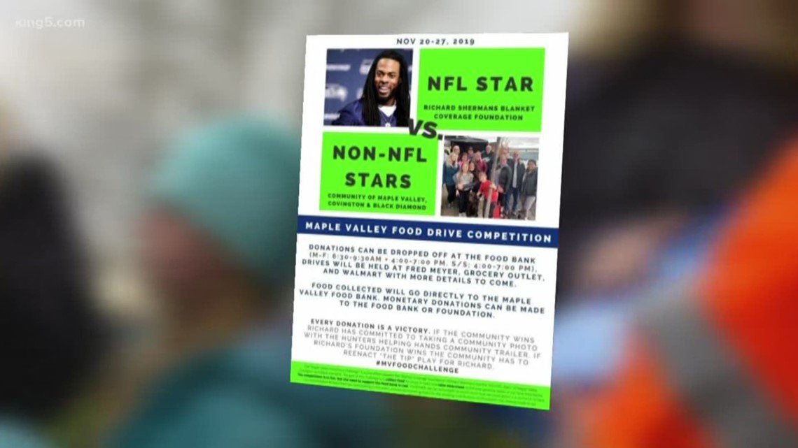 maple valley food bank gets big boost from former seahawk richard sherman king5 com ex seahawk richard sherman s foundation challenges maple valley to help local food bank