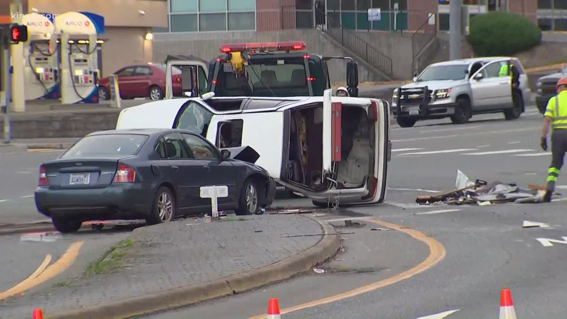 A police pursuit ended with a rollover crash in Mill Creek on Friday morning.