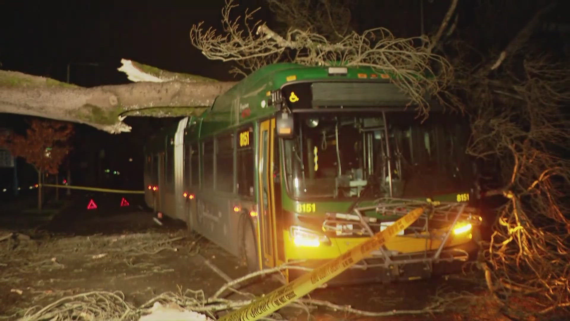 One death has been reported and several people were hospitalized due to downed trees. 