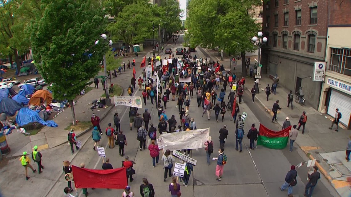 Seattle May Day marches largely peaceful; police arrest 14 after