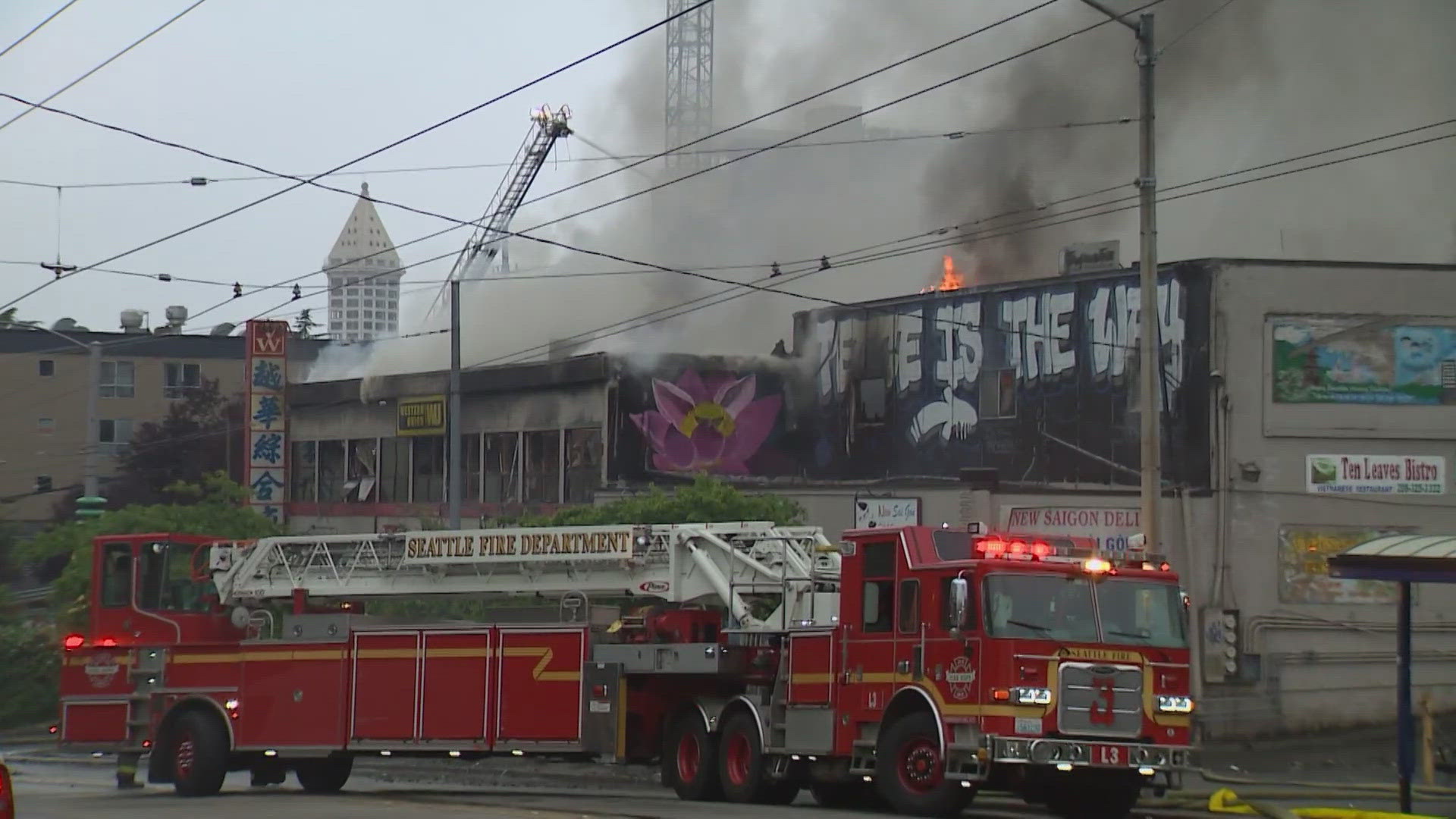 The fire has been burning for more than 17 hours and firefighters predict it will be several more before the flames are completely out.