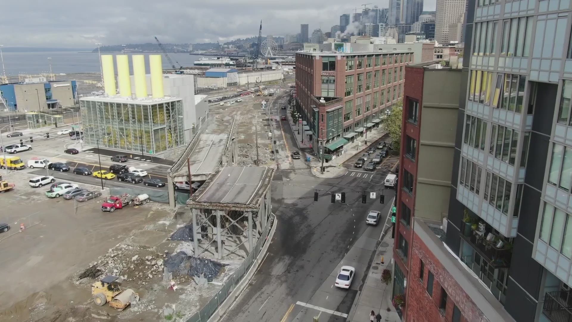 The demolition of the double-decker section of the Seattle viaduct is almost complete. KING 5 shot drone video of the site.