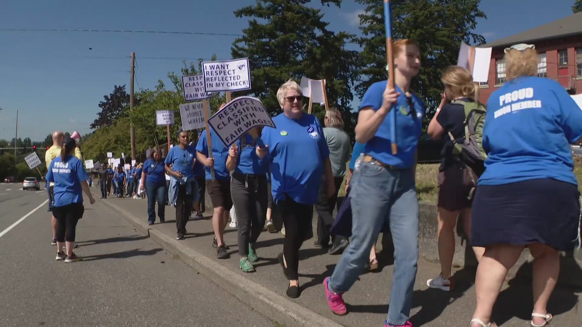 The paraeducators' union said they are on strike and will picket outside the Mount Vernon School District offices on Wednesday.