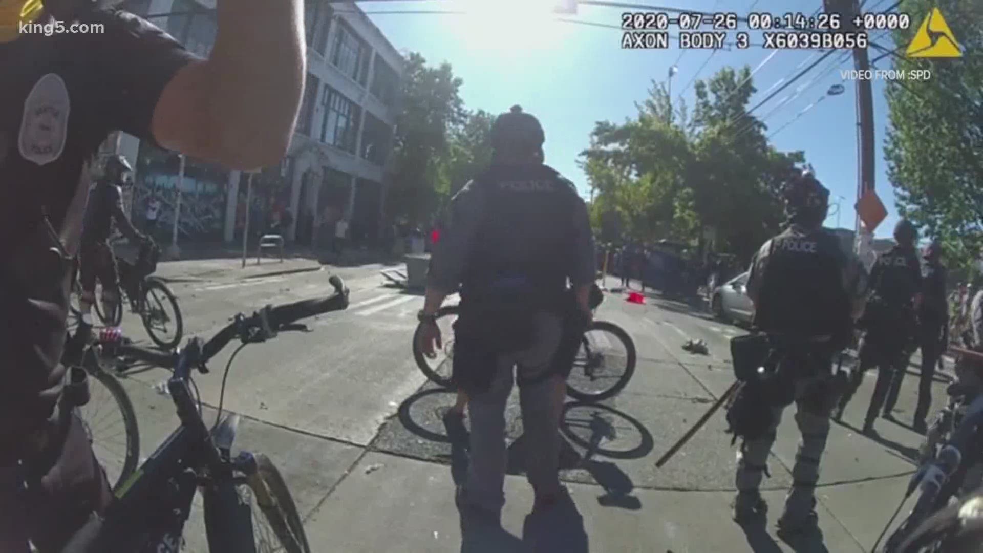 SPD released edited body footage of attacks on officers at Saturday's protests. As of 5 p.m. Sunday, protests have been peaceful.