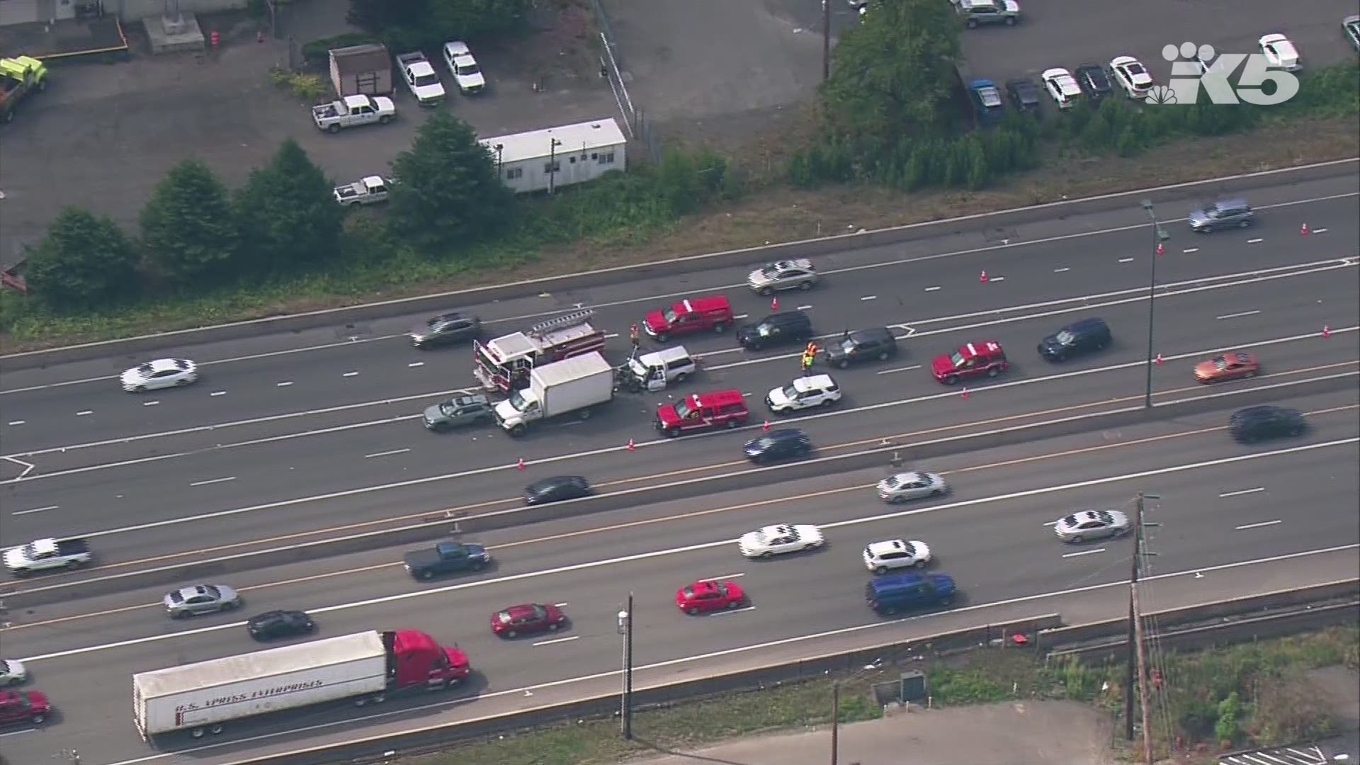 Troopers say the crash that blocked multiple lanes of I-405 in Renton Wednesday morning may have resulted from a hit-and-run