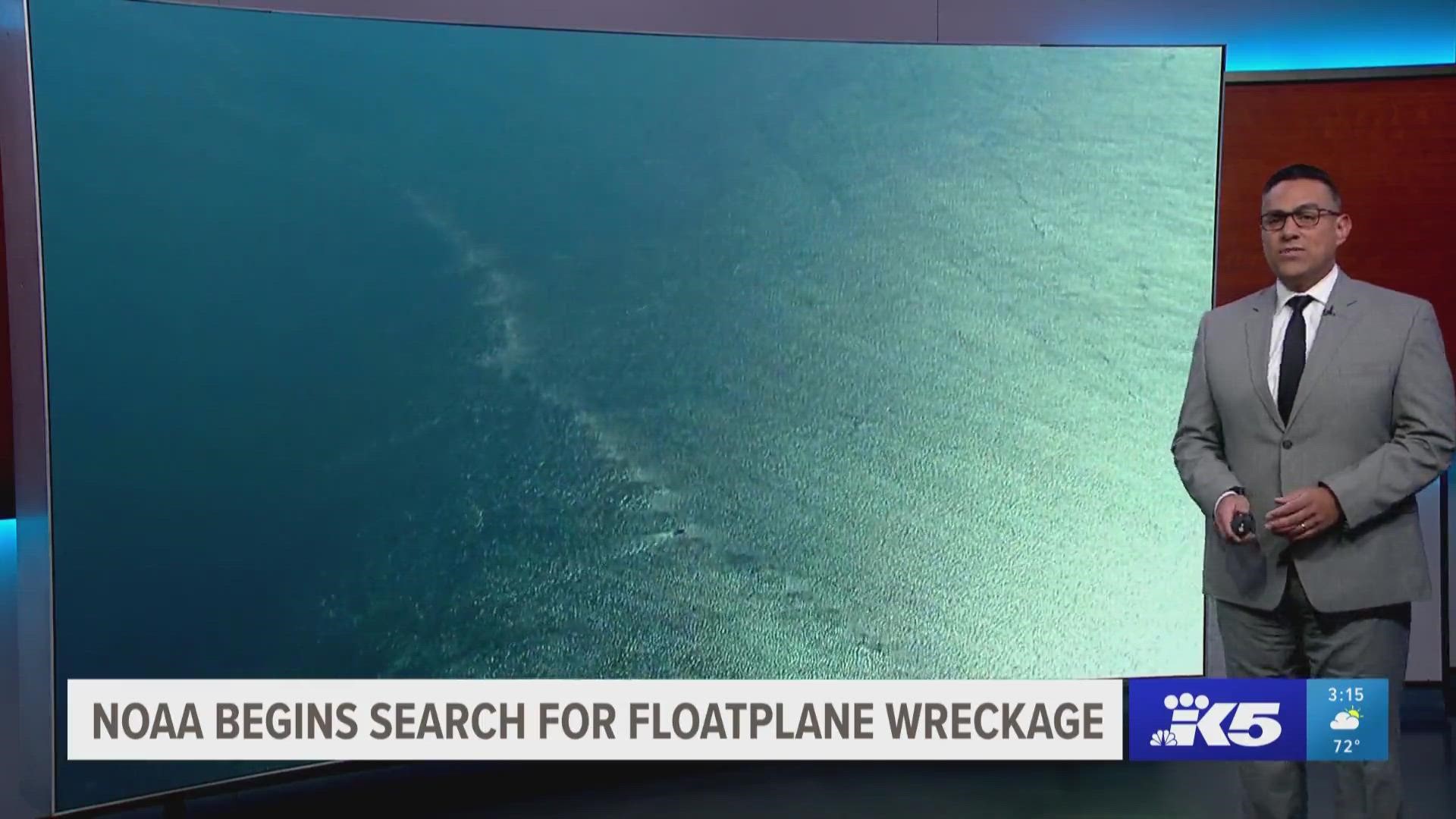 The National Oceanic and Atmospheric Administration began its search for the floatplane wreckage near Whidbey Island.