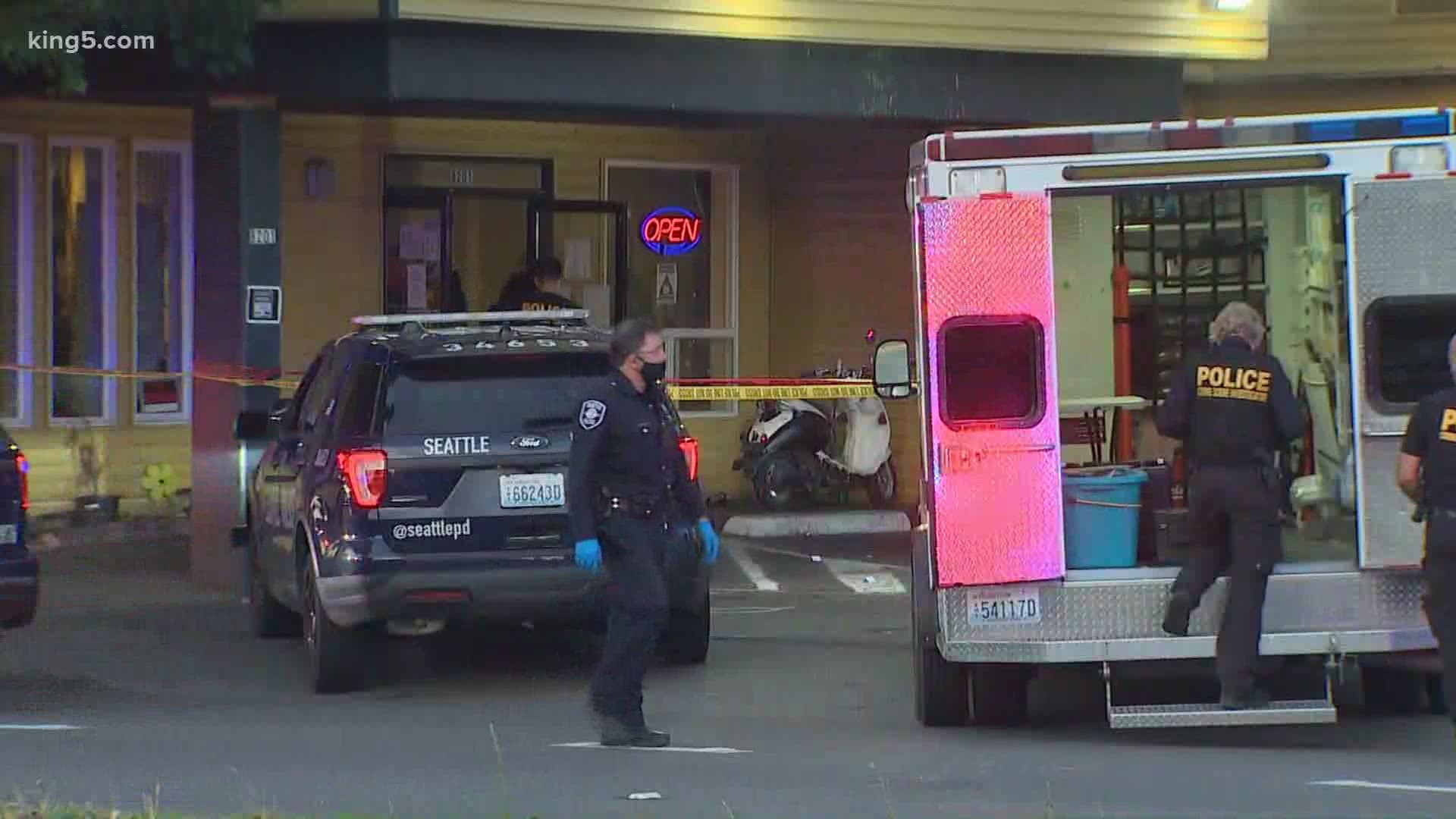 A man was shot inside the lobby of the Everspring Inn on Aurora Ave. in Seattle.  He later died of his injuries.