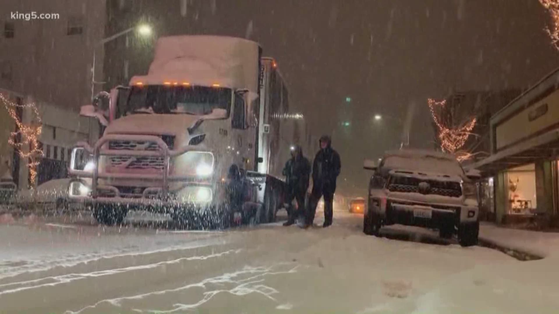 An evening snowstorm left Port Angeles buried under almost two feet of snow.