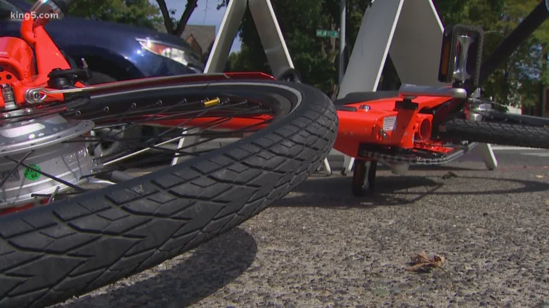 New numbers from the Seattle Department of Transportation show the city needs to address the problem of improperly parked bikes. Bikeshare bicycles have created obstacles on city sidewalks and SDOT said some of the parking jobs violated the Americans With Disabilities Act. KING 5's Kalie Greenberg reports.
