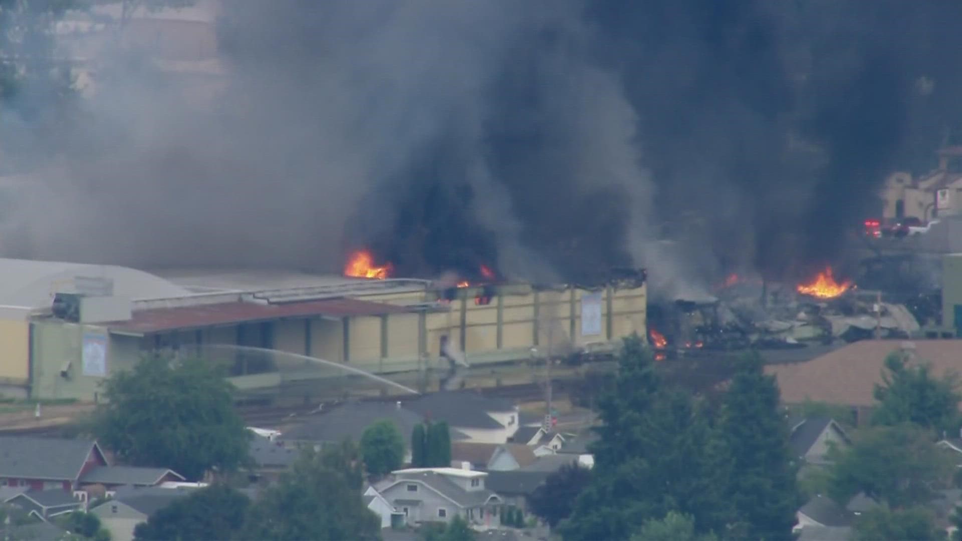 Evacuations were ordered in downtown Puyallup due to a 3-alarm commercial fire at a cold storage facility Saturday morning.