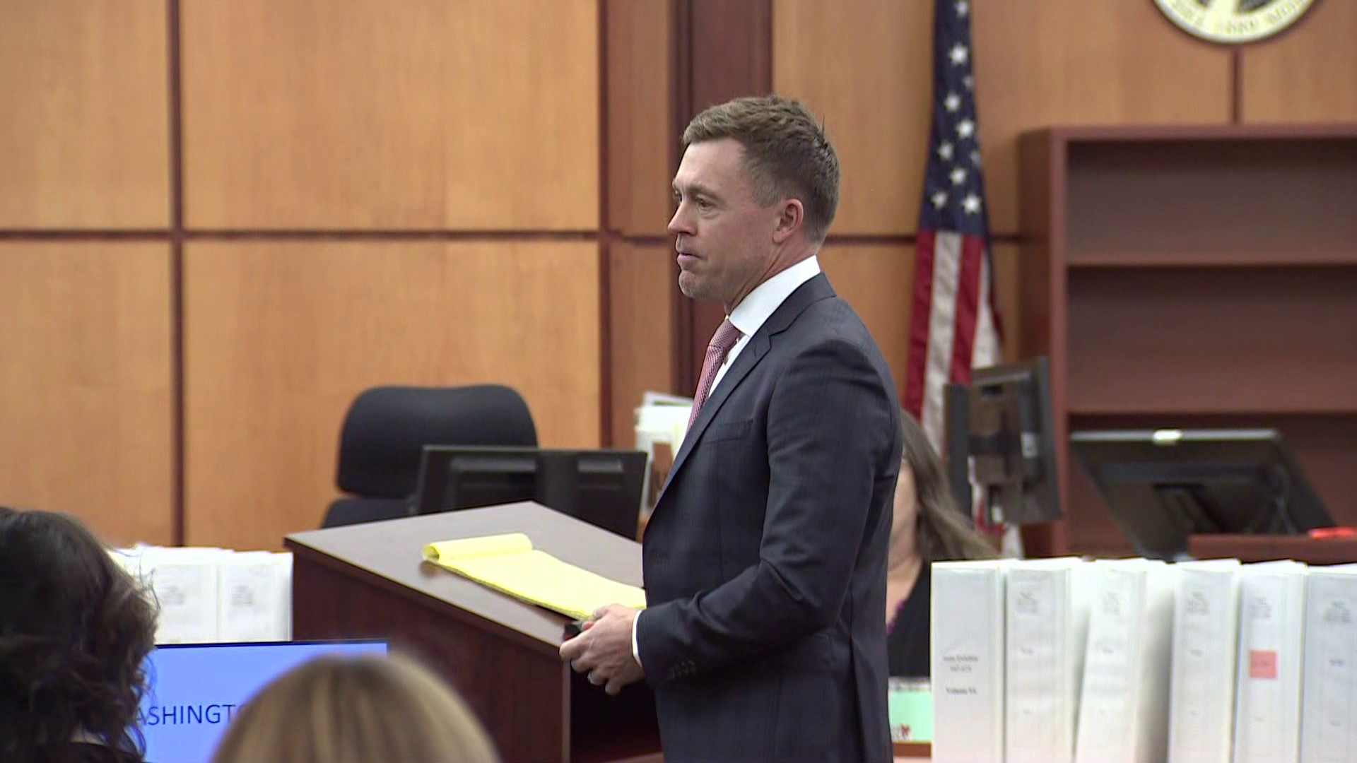 Attorney Casey Arbenz, who represents Officer Matthew Collins, gives his opening statement in the trial for the death of Manuel Ellis Nov. 13, 2023.