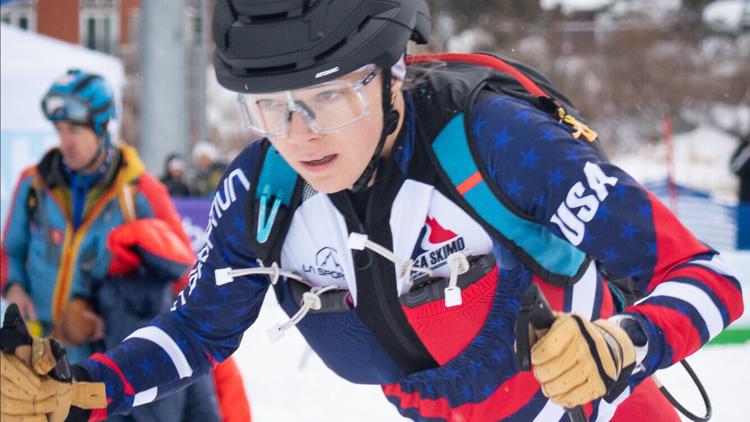 Anna Gibson competes during a World Cup ski mountaineering mixed team relay at Solitude Mountain in Utah, Dec. 6, 2025.
