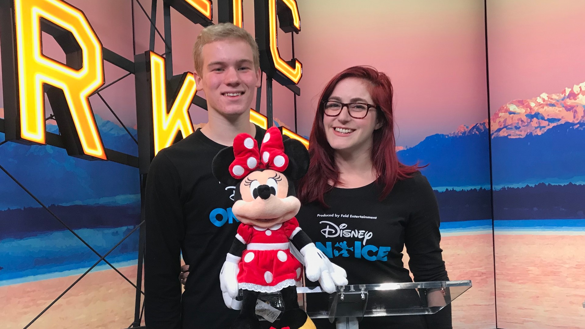 Ensemble skaters Rebecca Neudorfer and Nicholas Bausenwein put their pop culture skills to the test in a round of Disney themed trivia.