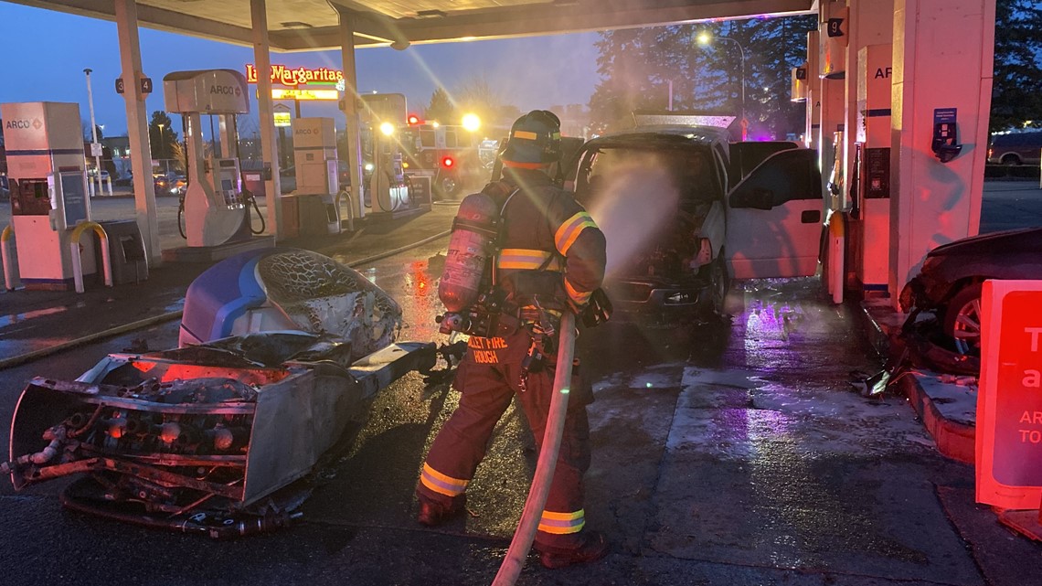 Collision at Auburn gas station causes fire, damages pumps