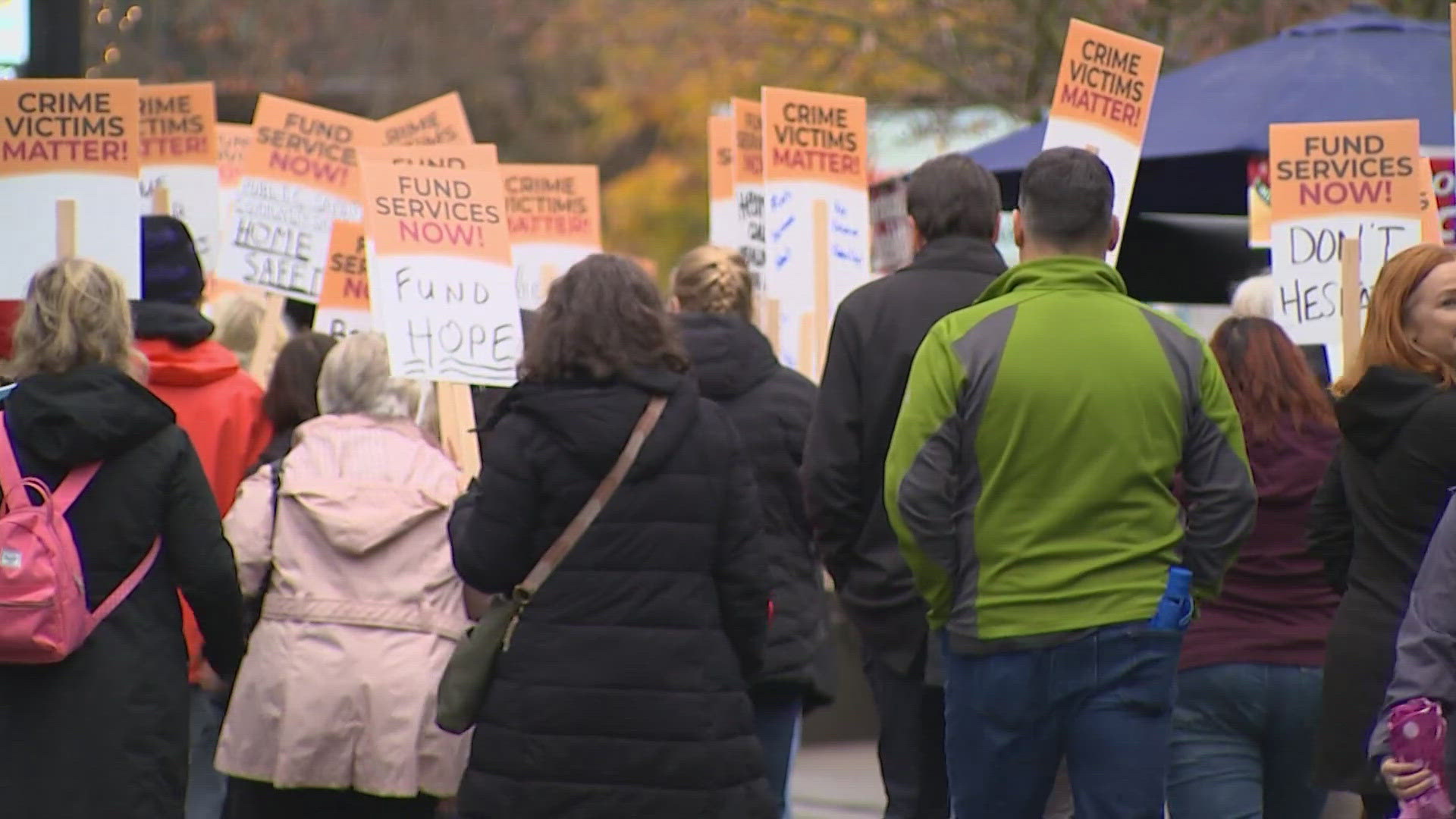 Hundreds of people gathered at Seattle Center Saturday urging state lawmakers to take action and preservice victim services in Washington.