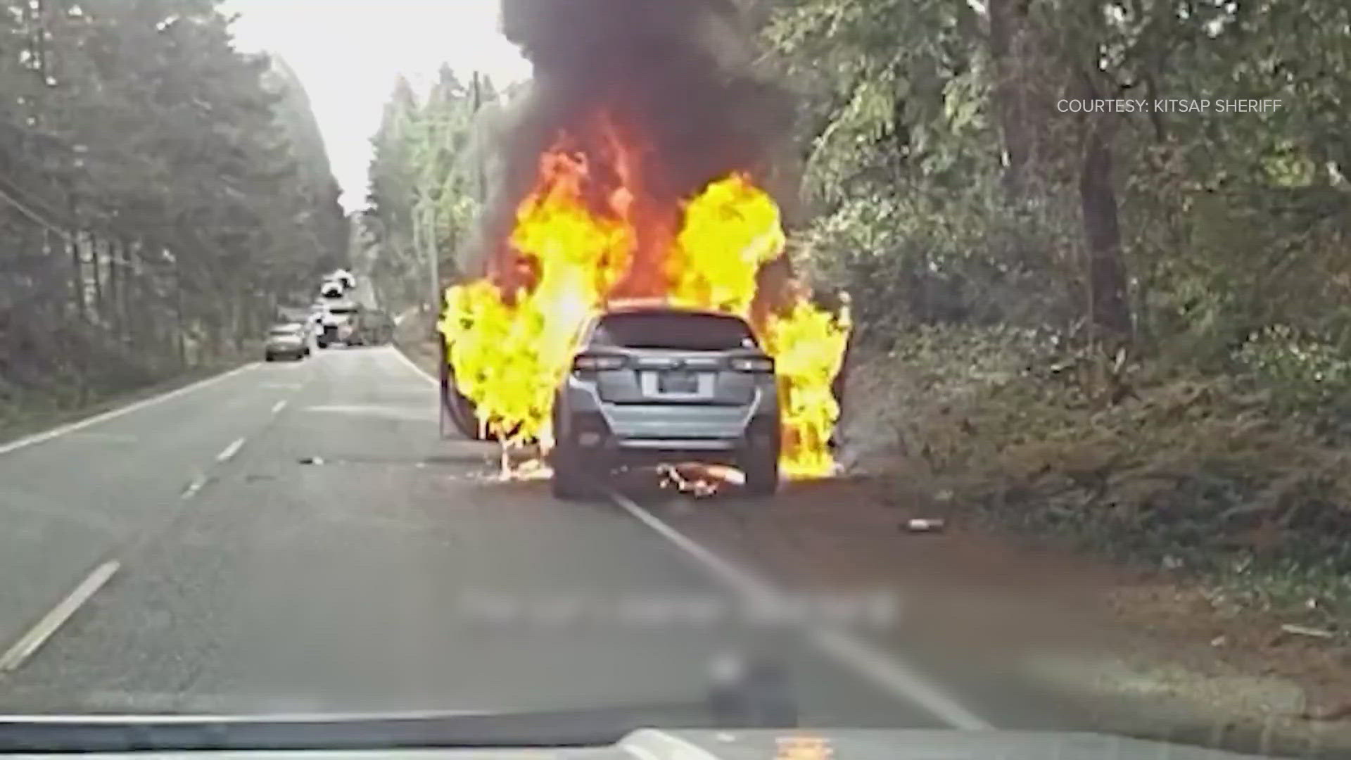 The deputy saw a small fire starting at the bottom of the man's car, then got him to pull over before the entire vehicle was engulfed in flames.