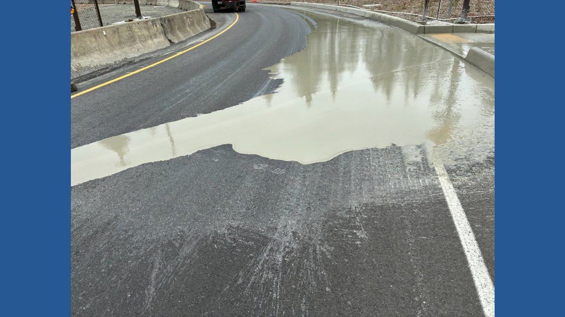 All lanes have reopened after state patrol reported a large puddle of wet concrete.