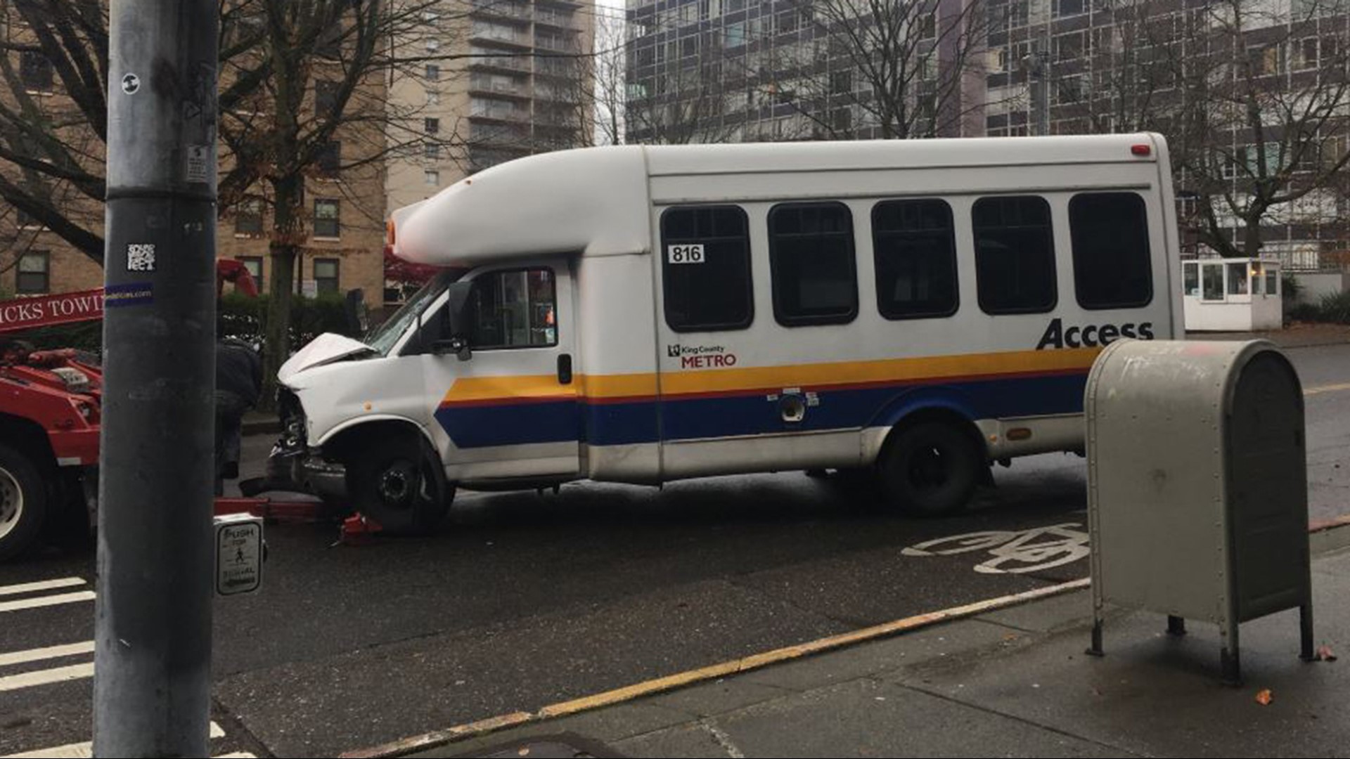 The collision happened at Boren Ave. and Seneca St. in Seattle. Seattle police said there were no significant injuries.