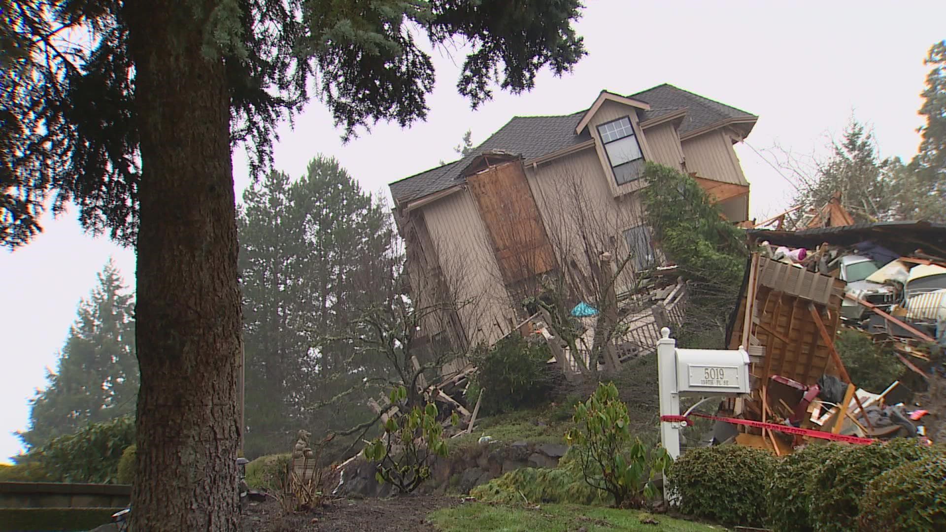 The city said it asked the property owners to allow it to demolish their home, which was damaged in a landslide but hasn’t received the go ahead.