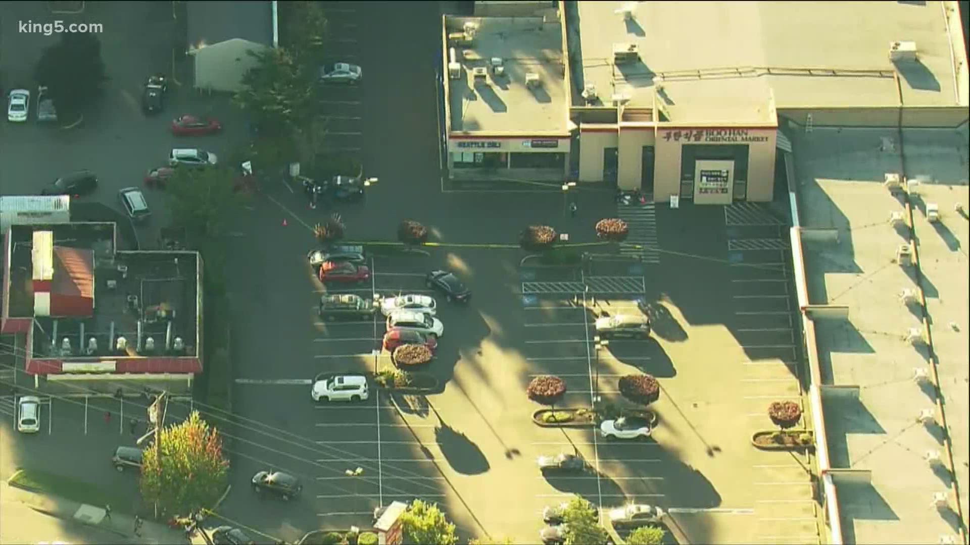 Three people were shot at the Boo Han Market in Edmonds. The suspect is still on the loose.