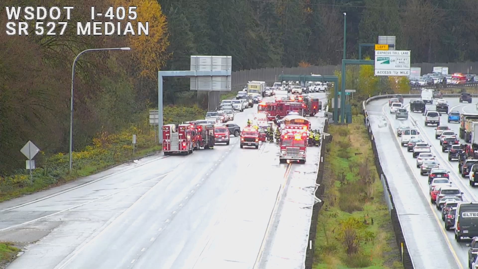 A crash blocks southbound I-405 in Bothell on Nov. 13.