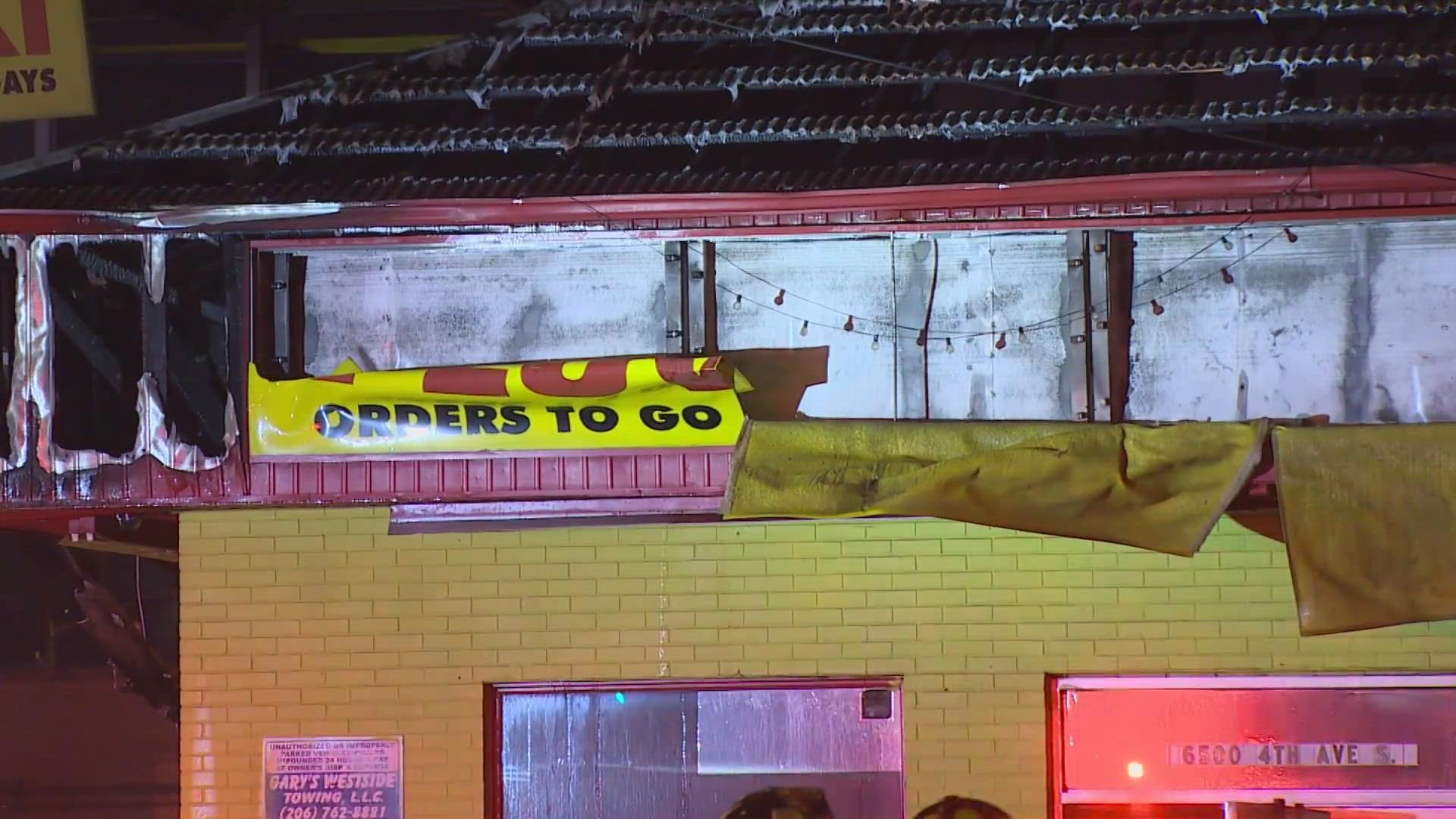 I Love Teriyaki restaurant in Seattle's Georgetown neighborhood caught fire overnight. Nobody was inside at the time. Investigators are still determining the cause.