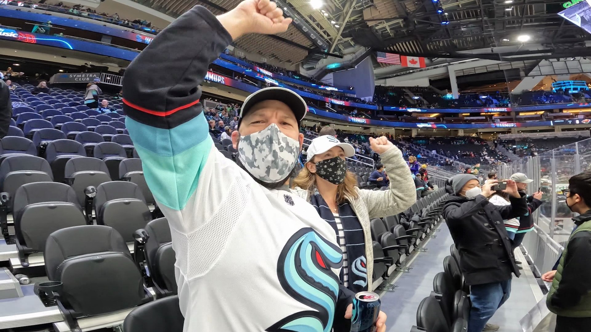 Evening's Jose Cedeno checks out the fan experience at a Seattle Kraken game.