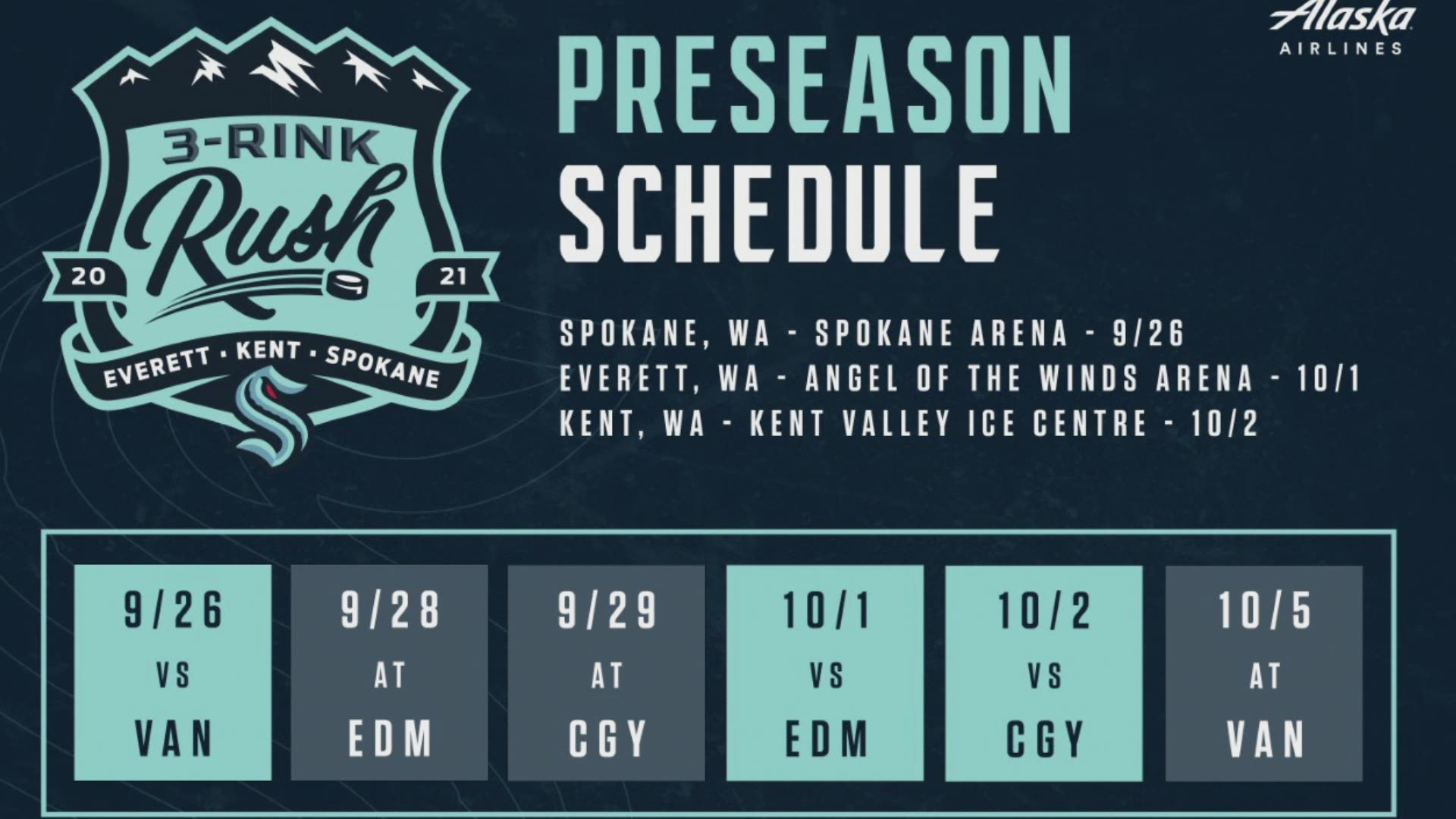 The Seattle Kraken announced their inaugural preseason schedule Friday, which includes three “home” games that will be played at locations across Washington state.