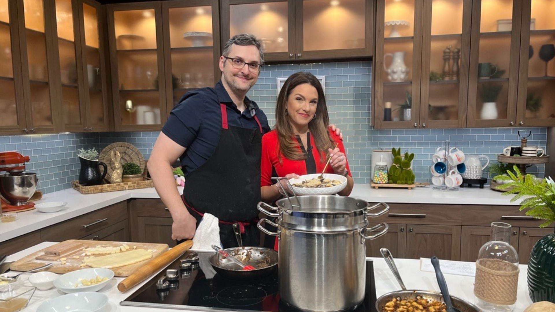 Stuart Lane, executive chef at Spinasse in Capitol Hill, shows Amity how to make hand-cut Cavatelli, topped with a meat sauce and a mushroom sauce. #newdaynw