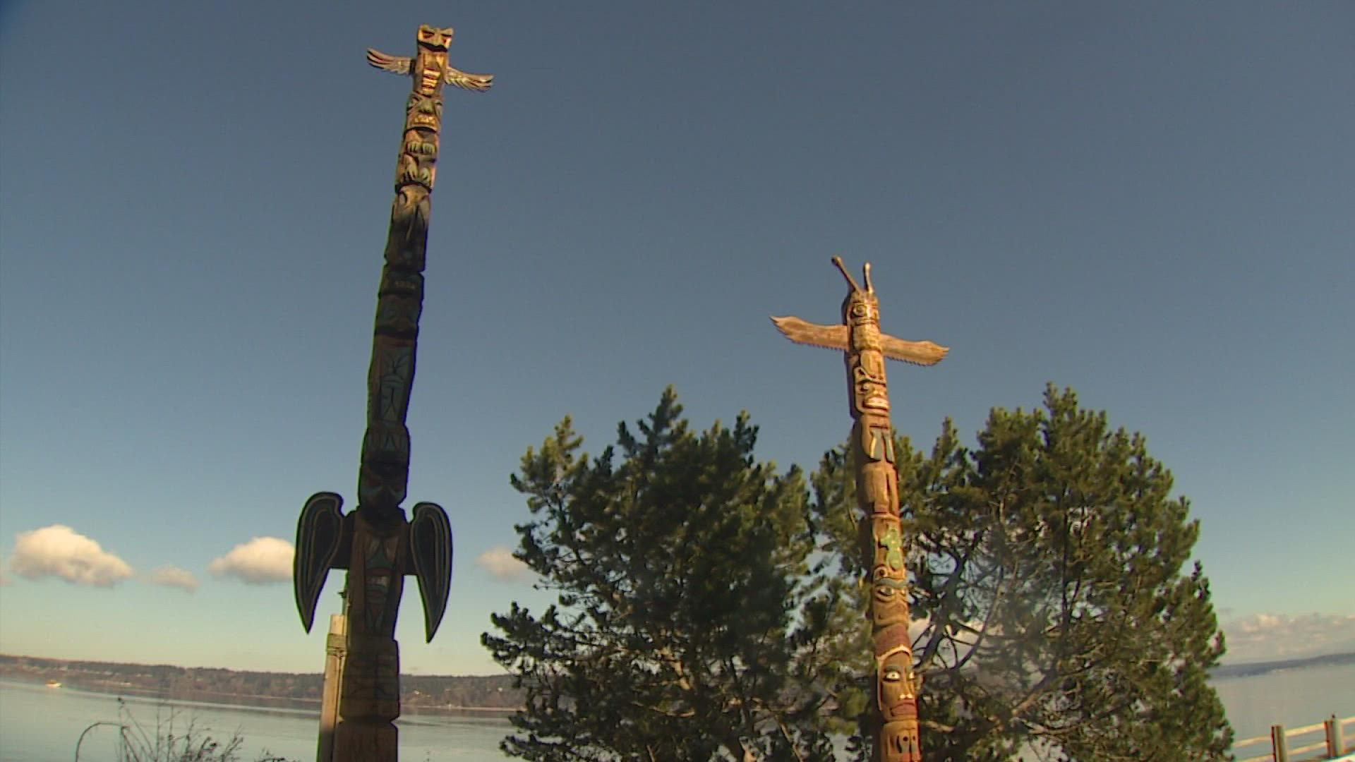 The two totem poles in Langley were actually carved by white people in 1966 and 1975.