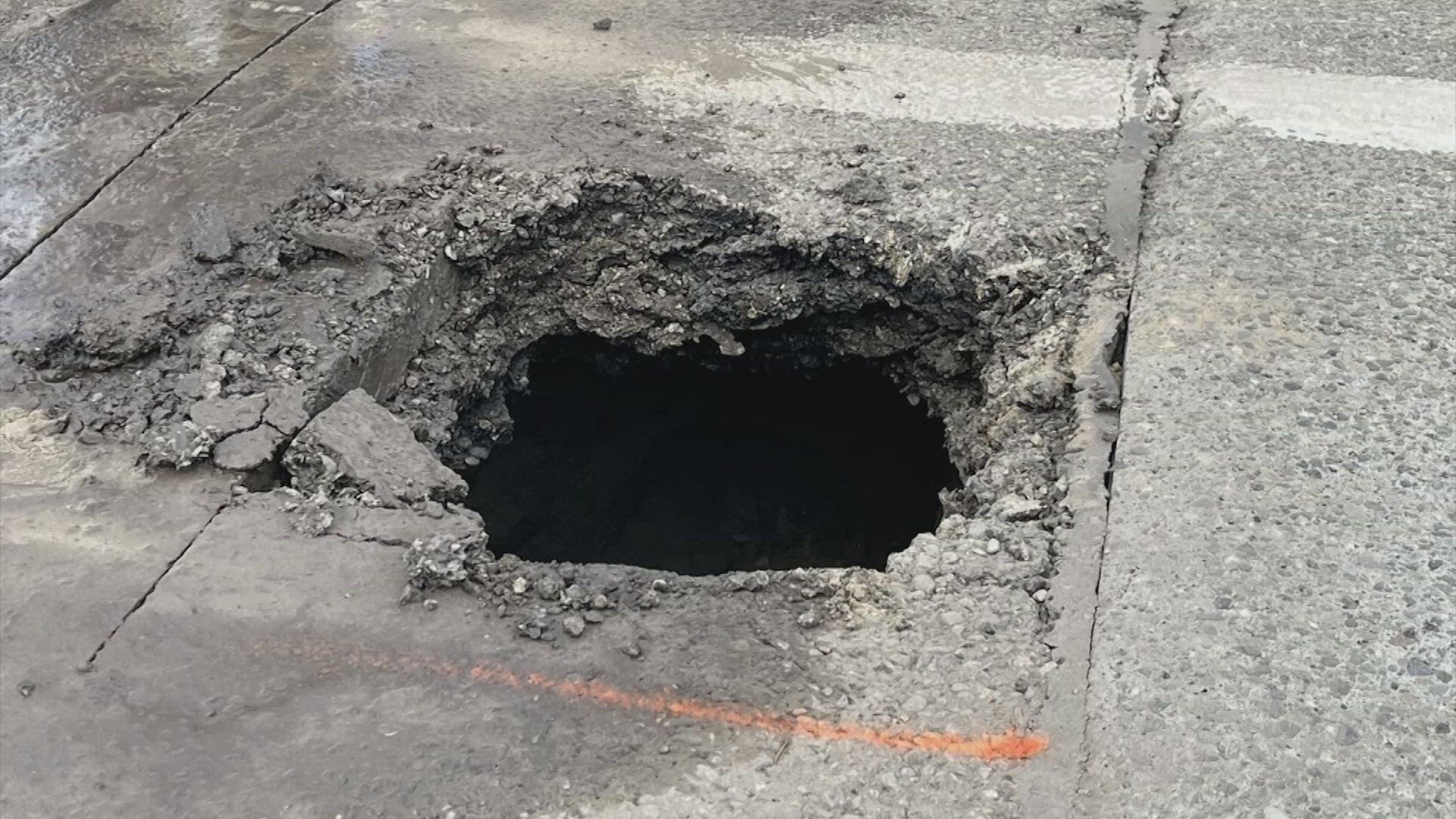 The search is on for whoever tunneled under SR 529 near East Marine View Drive, causing a massive hole that shut the road down for hours on Tuesday